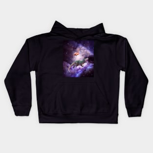 Galaxy Flamingo Riding Dinosaur In Space - Rainbow Kids Hoodie